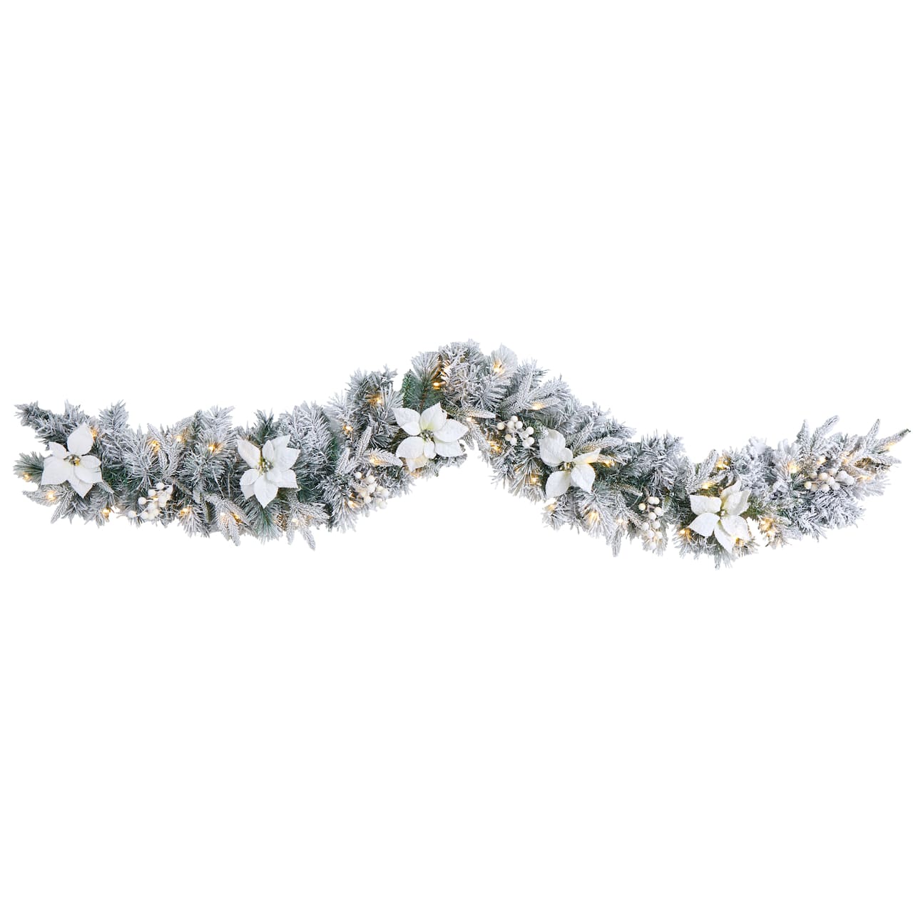 6ft. Pre-Lit LED Flocked Poinsettia & Berry Christmas Garland
